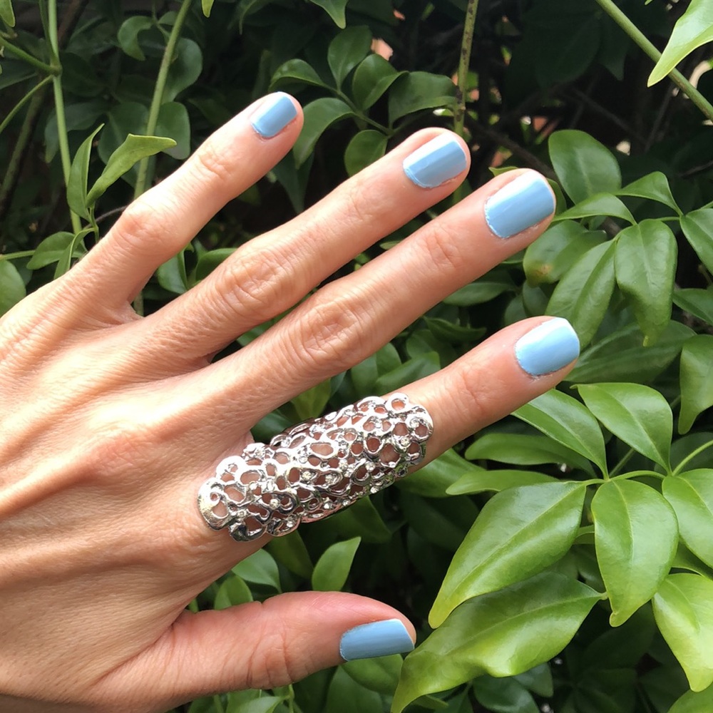 Silver Boho Filigree Statement Ring - image 5